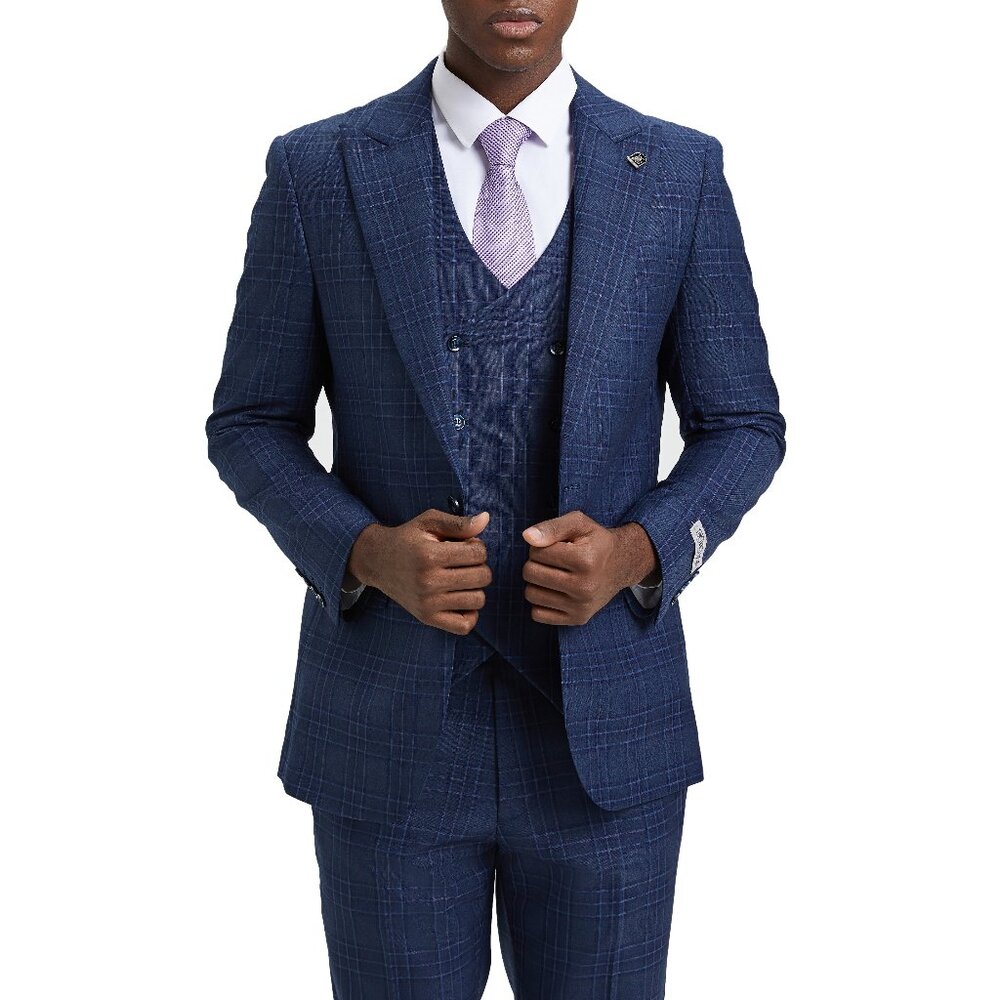 Blue Plaid 3 Piece Stacy Adams Men's Suit